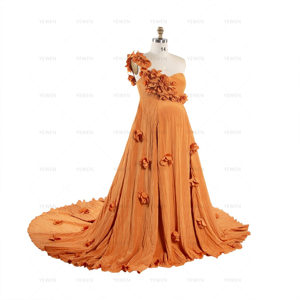 Maternity Dress for Photo Shoot 3D Floral Appliques Pregnancy Dress for Baby Shower YW260253