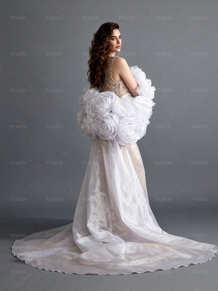 White Organza Cape Detachable Wedding Cape Romantic Lightweight Bridal Accessory