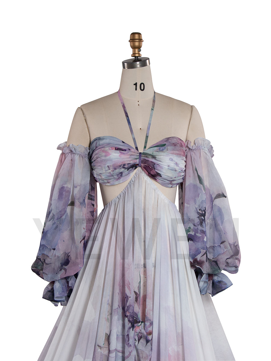 Bohemian Printed Chiffon Maternity Dress for Photoshoot Pregnancy Dress Photoshoot YW240526