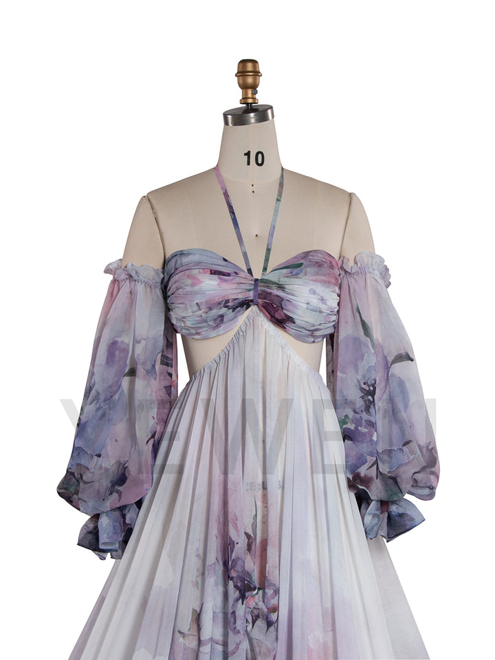 Bohemian Printed Chiffon Maternity Dress for Photoshoot Pregnancy Dress Photoshoot YW240526