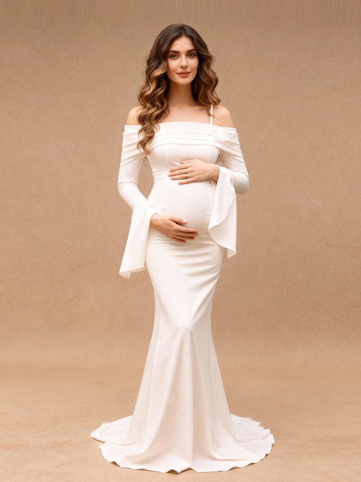 Off Shoulder Spaghetti Strap Slim Maternity Dress for Photo Shoot Baby Shower