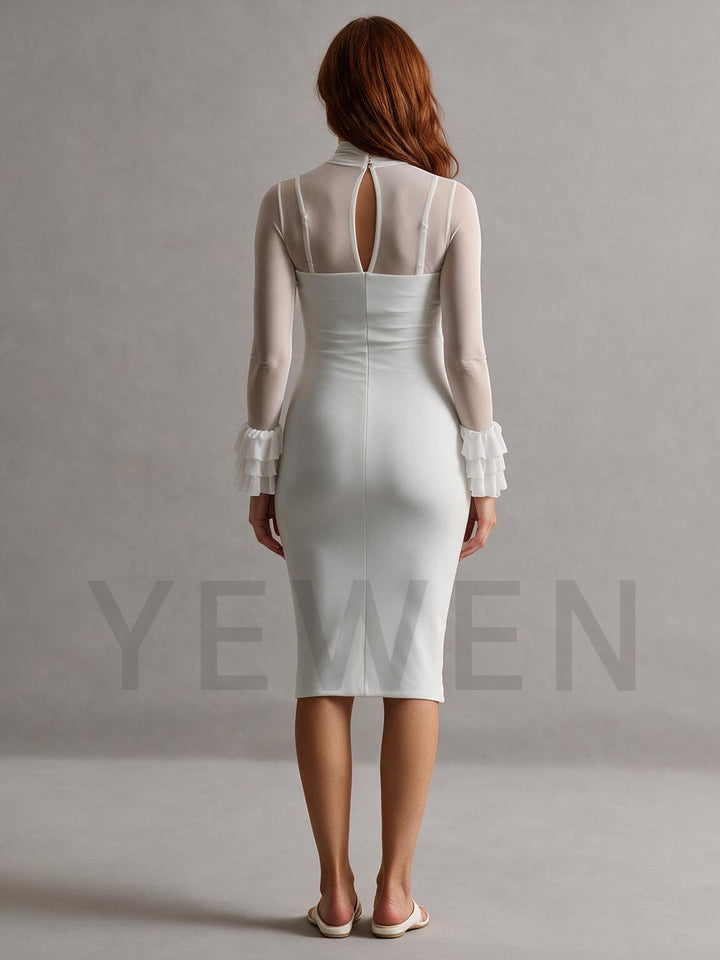 Sheer Mesh Ruffle Sleeve Midi Maternity Dress for Baby Shower YM261013