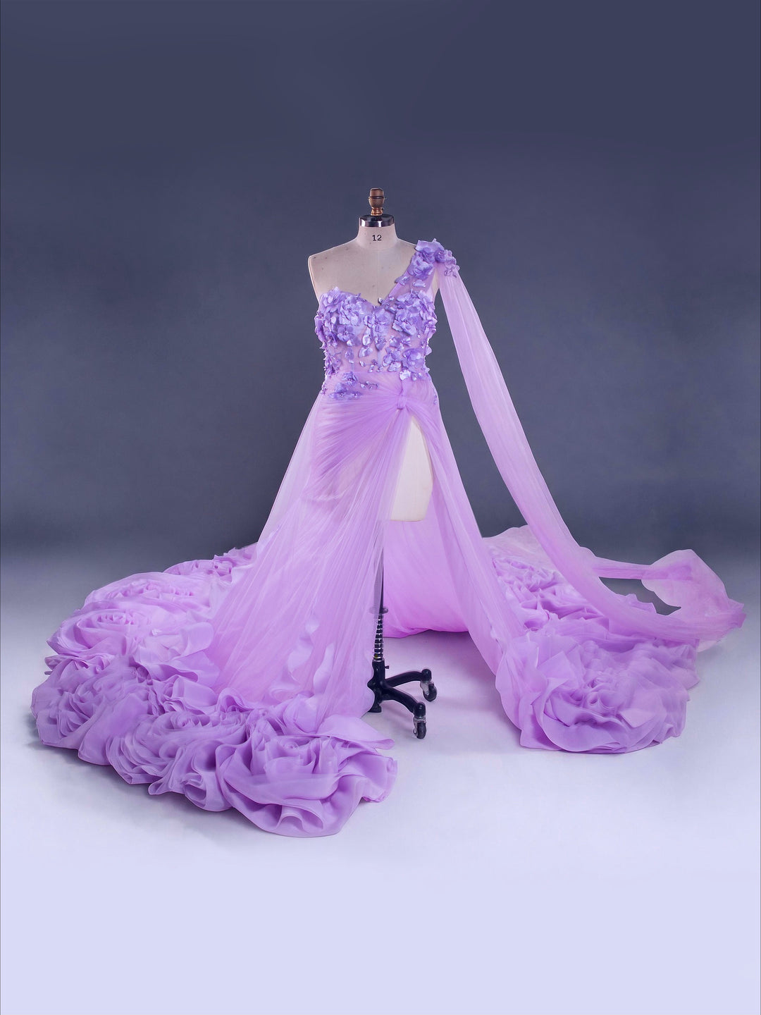 Lavender  One-Shoulder Photo Shoot Dress Ruched Tulle Colored Bridal Gown YW260340