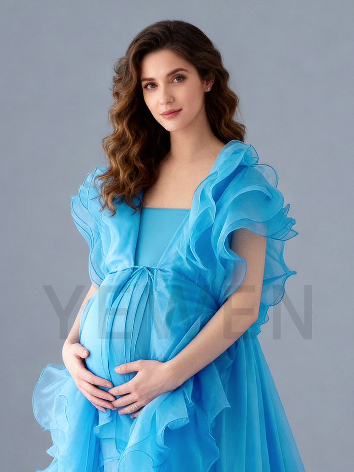 Custom Made Maternity Photoshoot Robe Elegant Pregnancy Photography Gown Flowing Organza Dress for Photo Shoot
