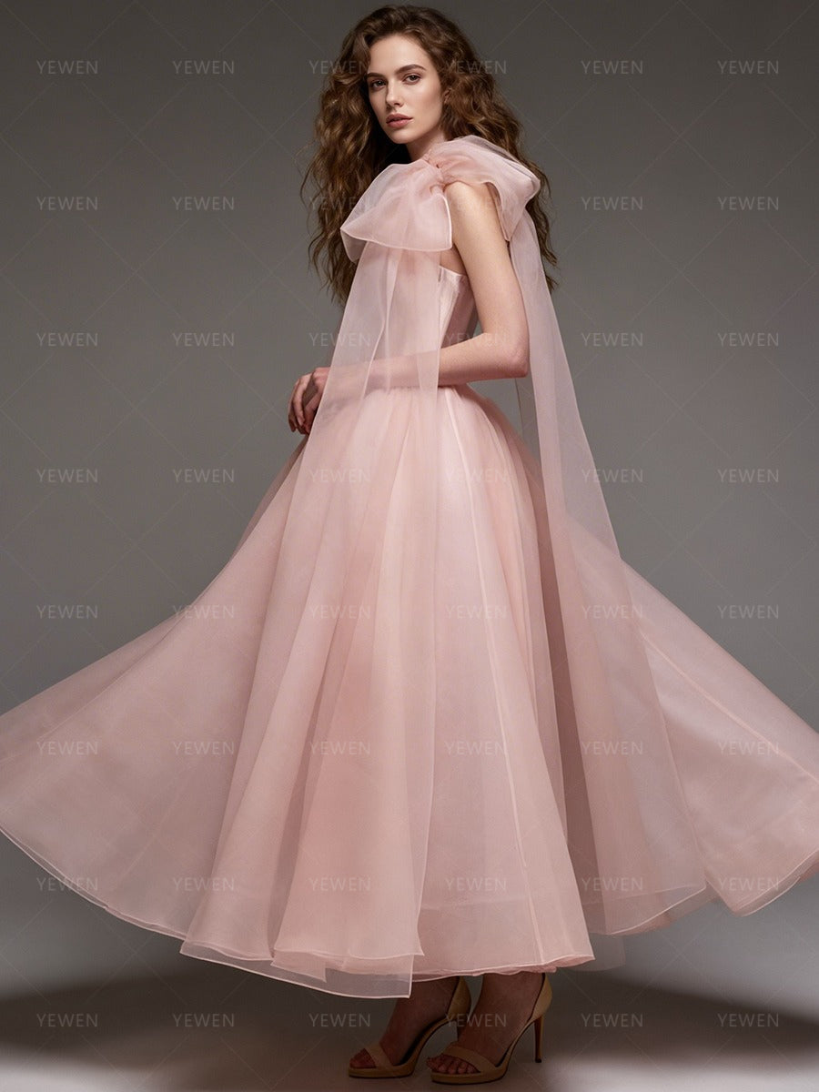 Blush Pink Formal Part Dress Tea-Length Prom Gown Wedding Guest Dress 12 / Picture Color