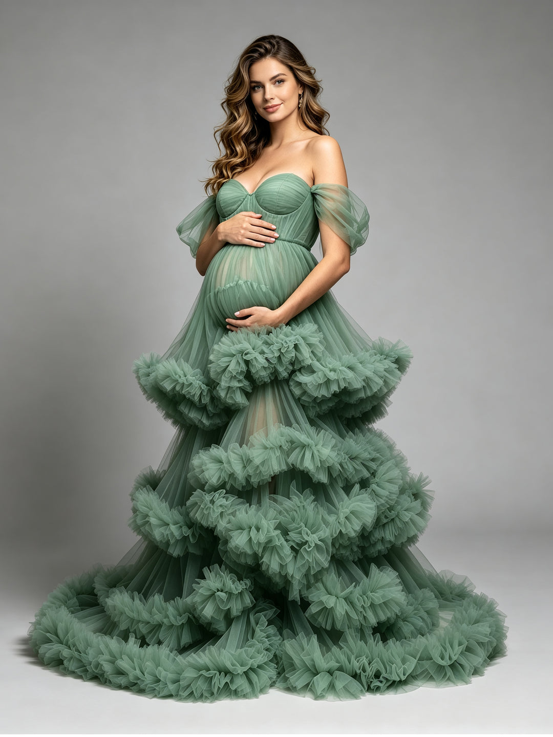 Chérie hors de l'épaule robes de maternité pour Photoshoot grossesse photographie Robe bébé douche Robe YW21022 