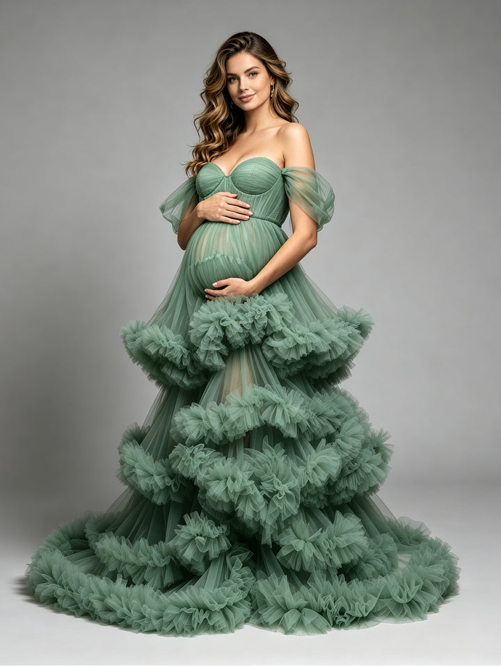 Chérie hors de l'épaule robes de maternité pour Photoshoot grossesse photographie Robe bébé douche Robe YW21022 