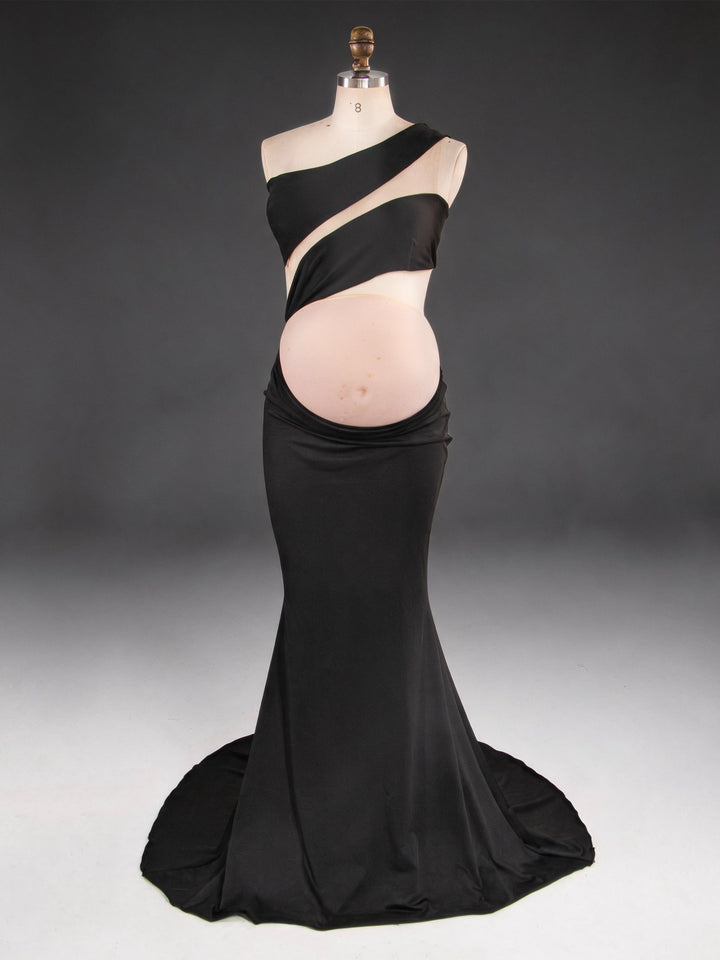 Sexy Black Pregnant Woman Photography Dress Slope Shoulder Stretchy Skinny Maternity Long Dress for Photo Shoot YW260355
