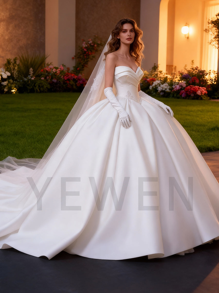 Satin Wedding Gown A Line Bridal Gown Lace Up Back