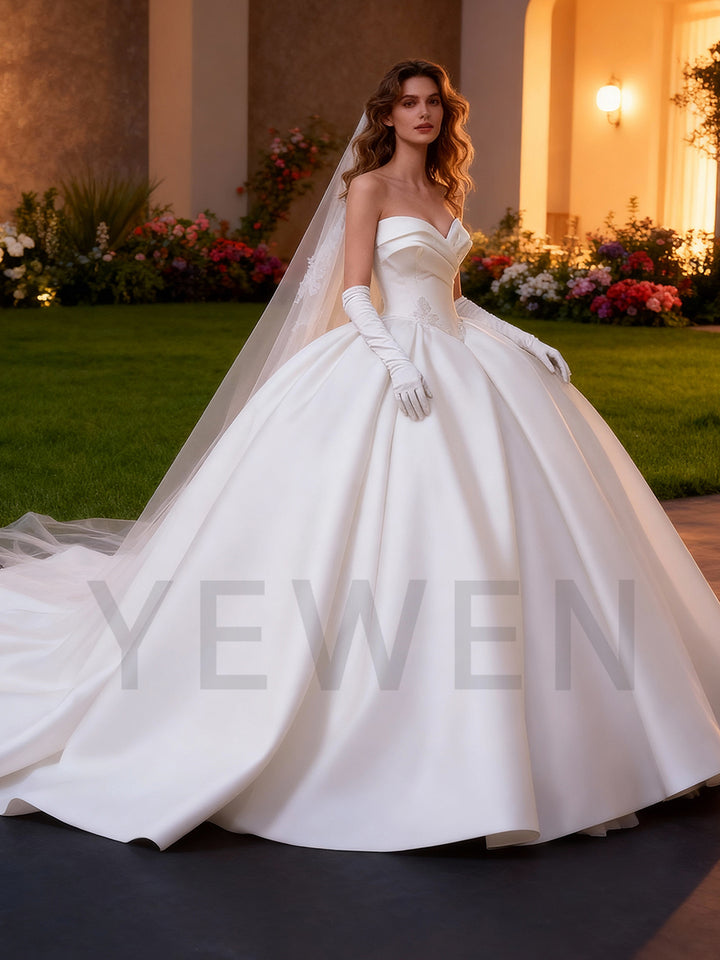 Satin Wedding Gown A Line Bridal Gown Lace Up Back
