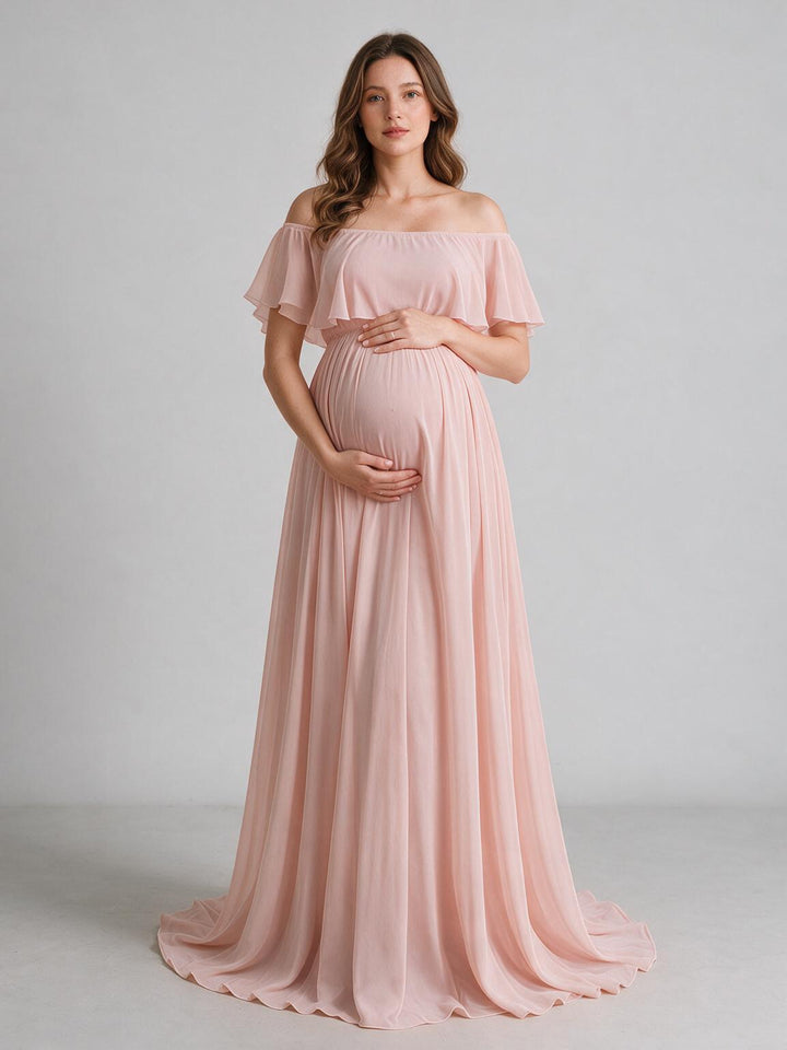 Blush Pink Ruffle Maternity Baby Shower Dress