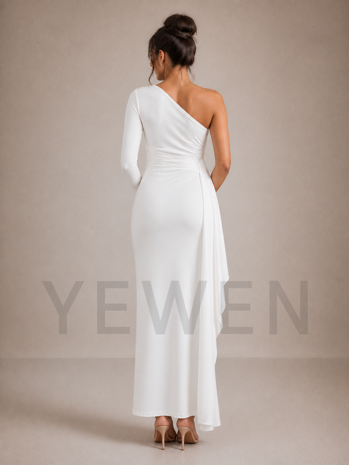 White One Shoulder Maternity Baby Shower Dress ZX009