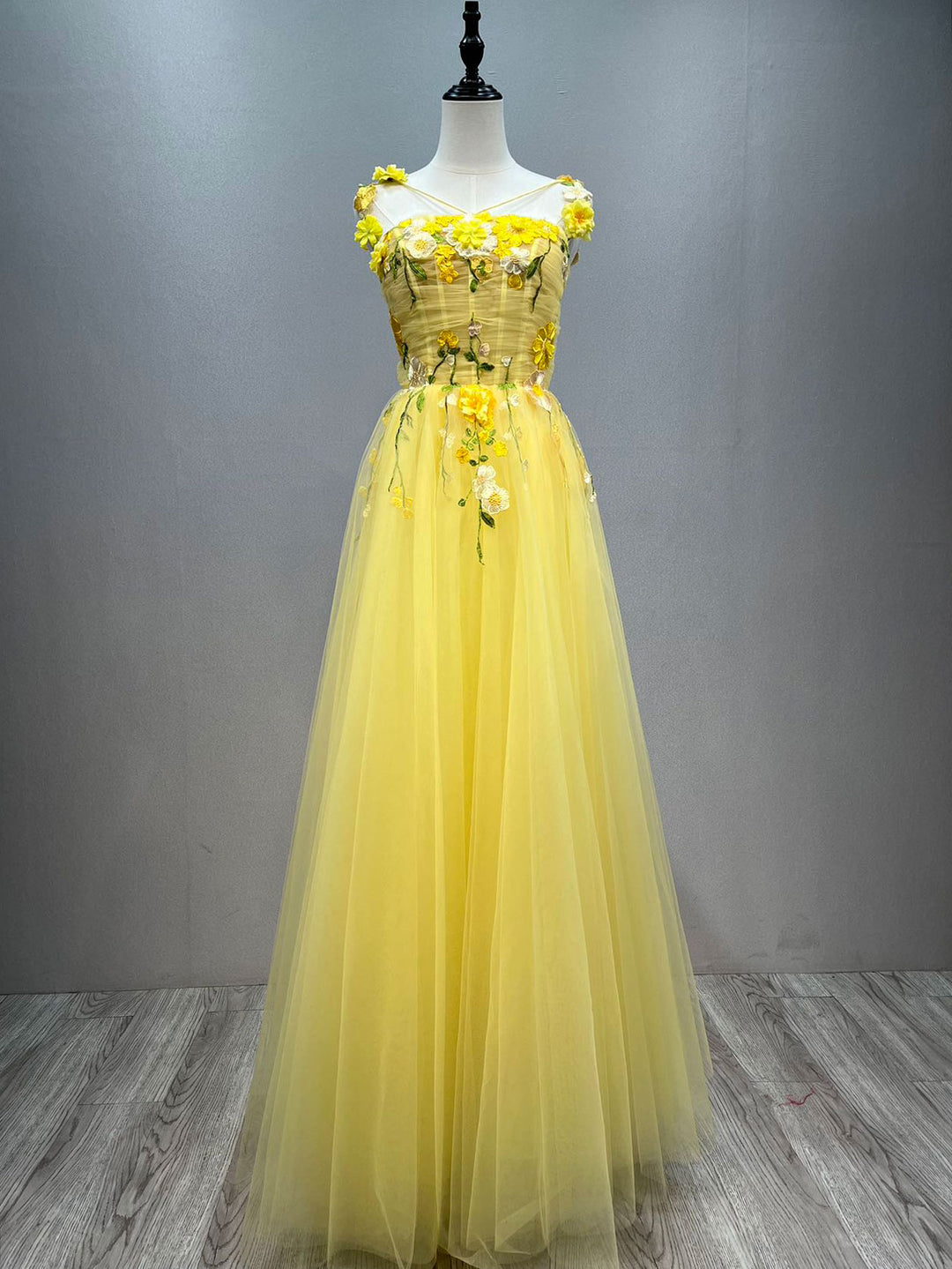 Yellow Prom Gown with Floral Lace Appliqu Fairy Girls Party Dresses YE3028 Yellow Prom Gown with Floral Lace Appliqu Fairy Girls Party Dresses YE3028