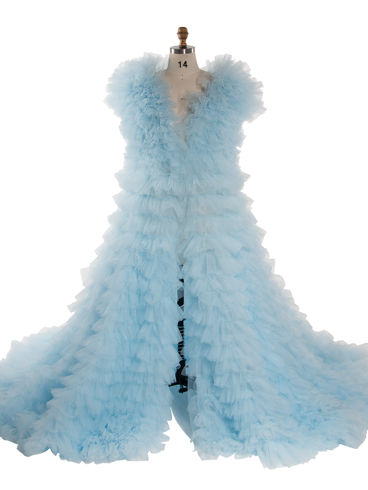 Tulle Robe Dress for Photoshoot Layer Ruffles Tulle Gown for Baby Shower YW260215