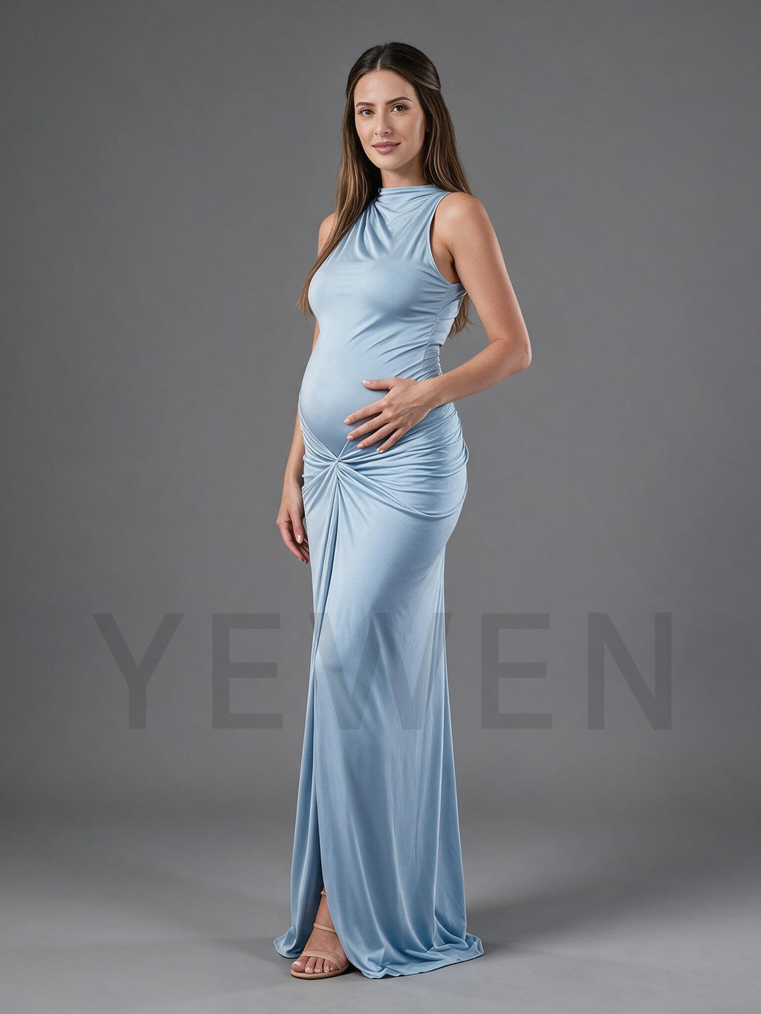 Twisted Knot Ruched Fitted Maternity Dress for Baby Shower YA261005