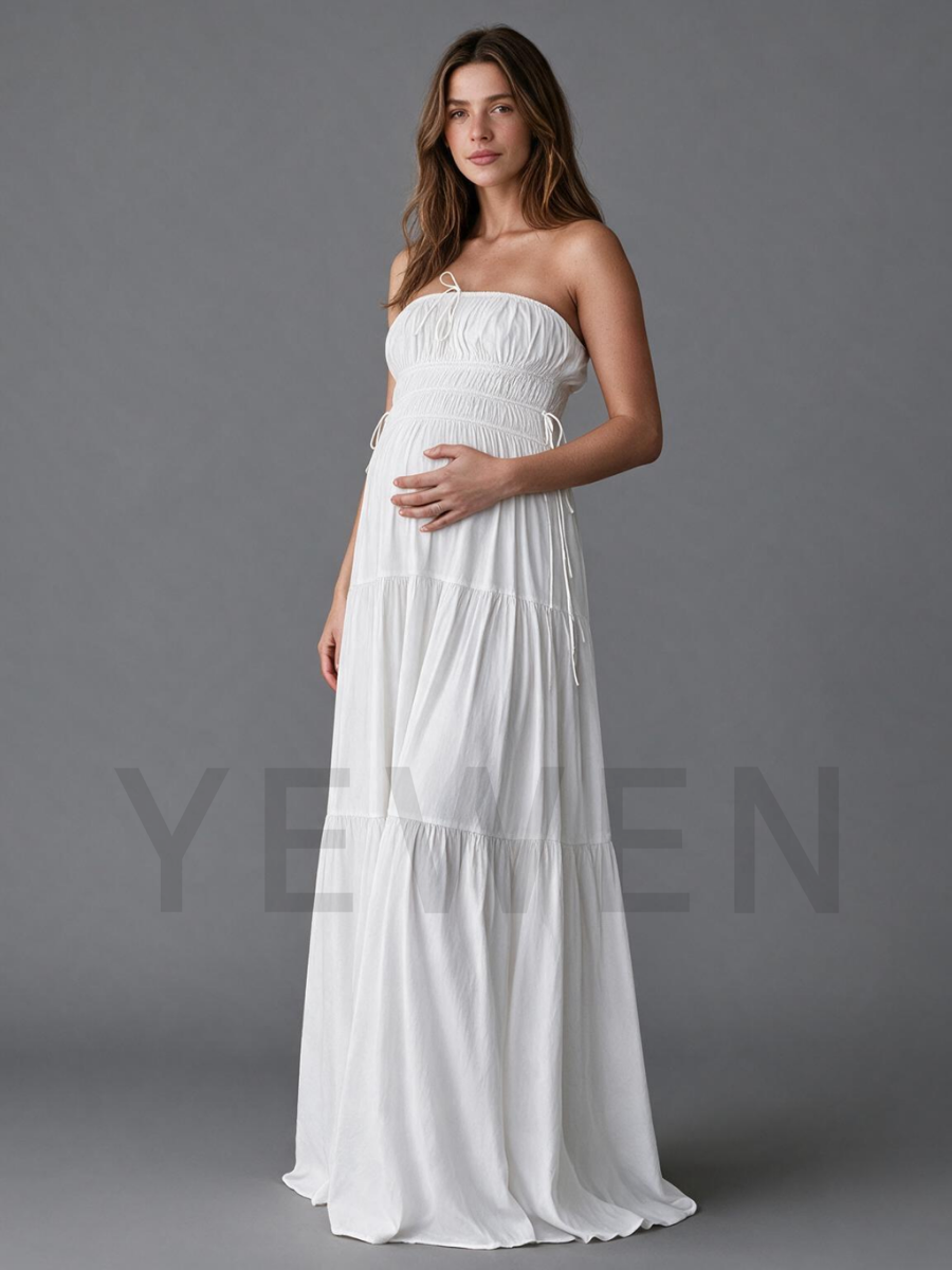 White Strapless Tie-Front  Maternity Baby Shower Dress