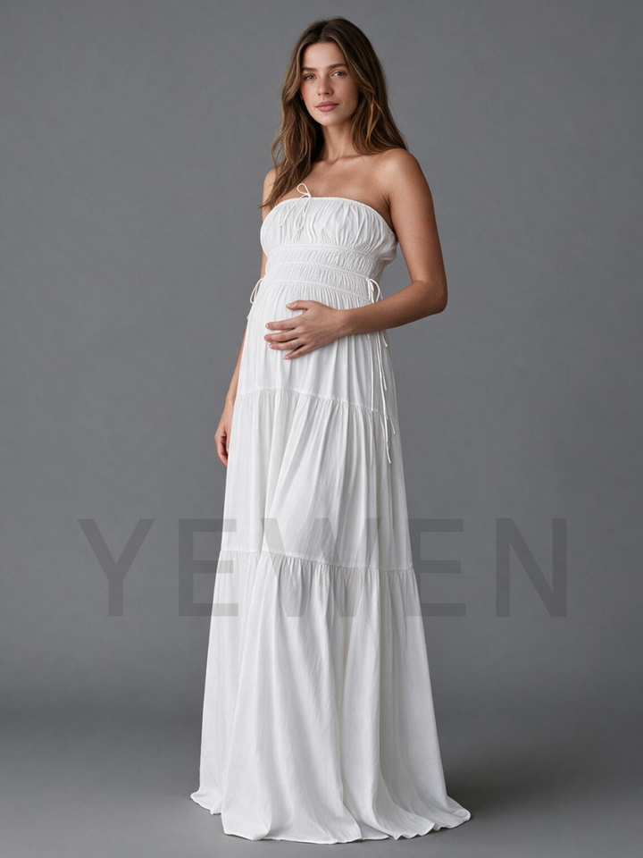 White Strapless Tie-Front  Maternity Baby Shower Dress