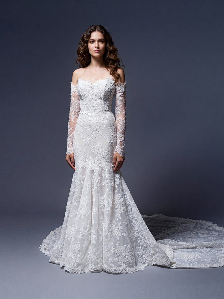 Romance Detachable Long Sleeves Mermaid Wedding Dress Lace Bridal Gown