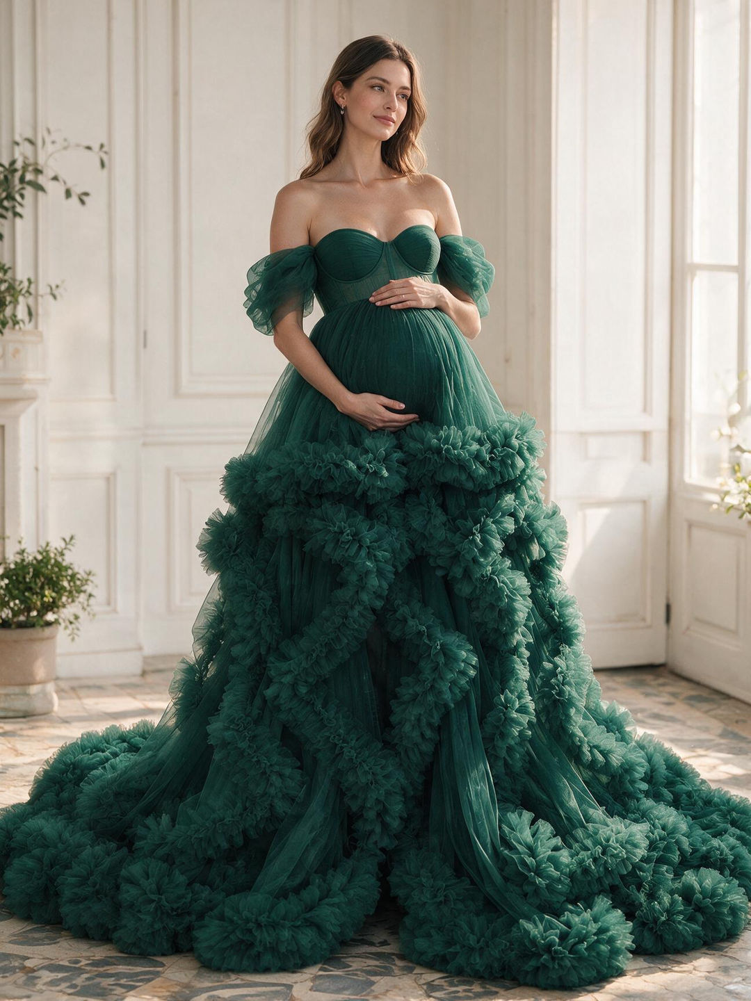 Off Shoulder Maternity Gowns for Photo Shoot Pregnancy Photography Robe YW220108