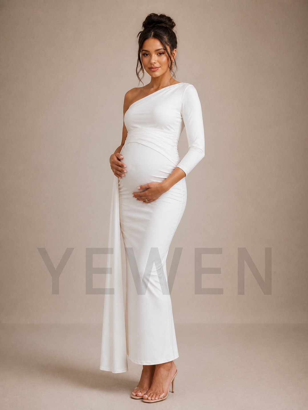 White One Shoulder Maternity Baby Shower Dress ZX009