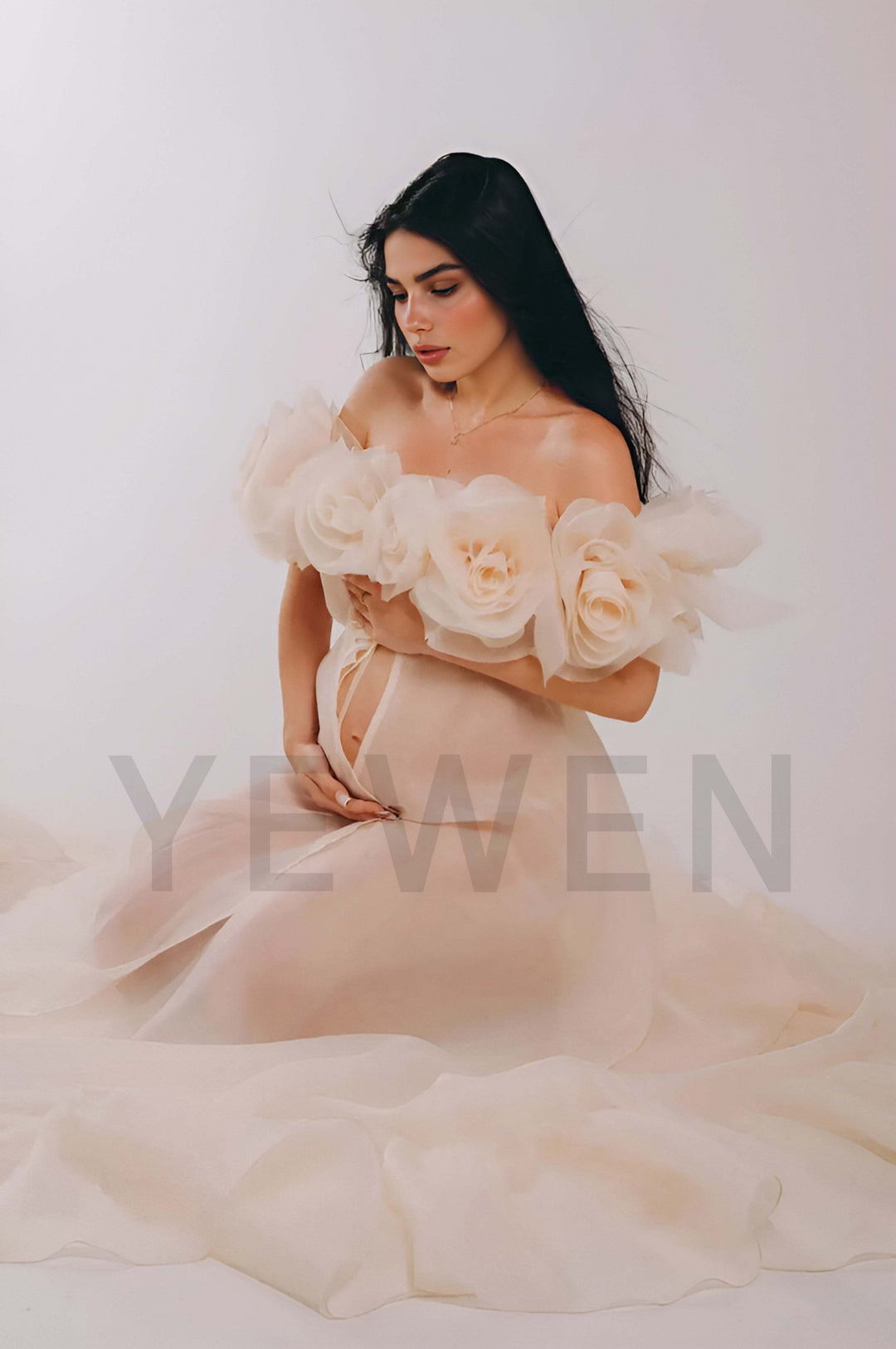 3D Flower Maternity Gown – Sheer Organza Dress for Photo Shoots & Baby Showers – yewendress 3D Flower Maternity Gown – Sheer Organza Dress for Photo Shoots & Baby Showers – yewendress