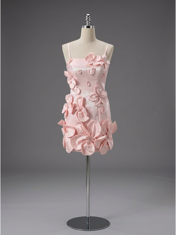 Glamorous Pink 3D Floral Applique Short Birthday Party Gown YD260815