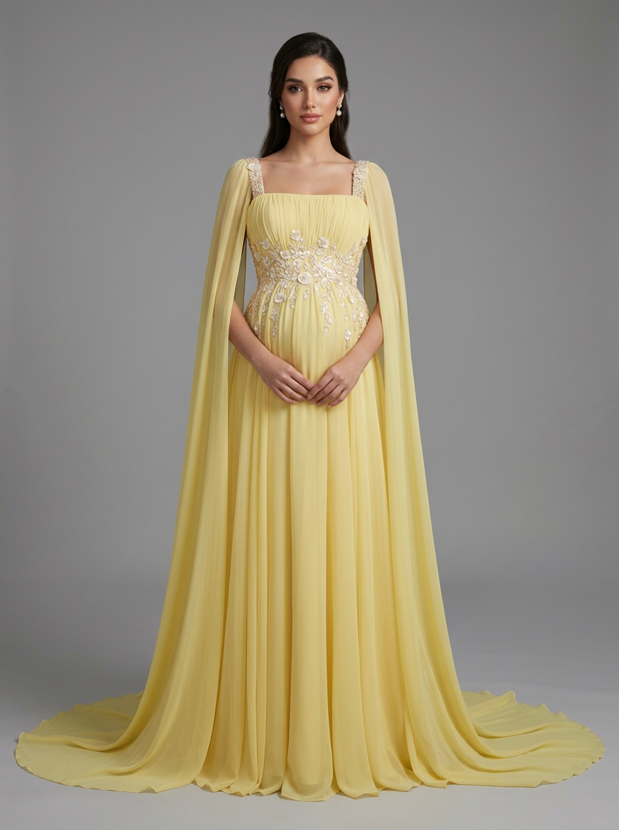 Chiffon Cape Sleeve Floral Sequin Maternity Baby Shower Dress YD260928