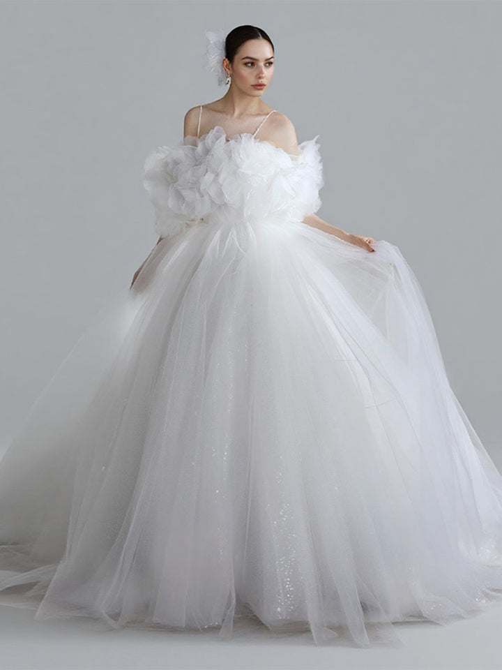 Exquisite Ivory Wedding Dresses 3D Appliques Soft Tulle Bridal Gown Corset Customized