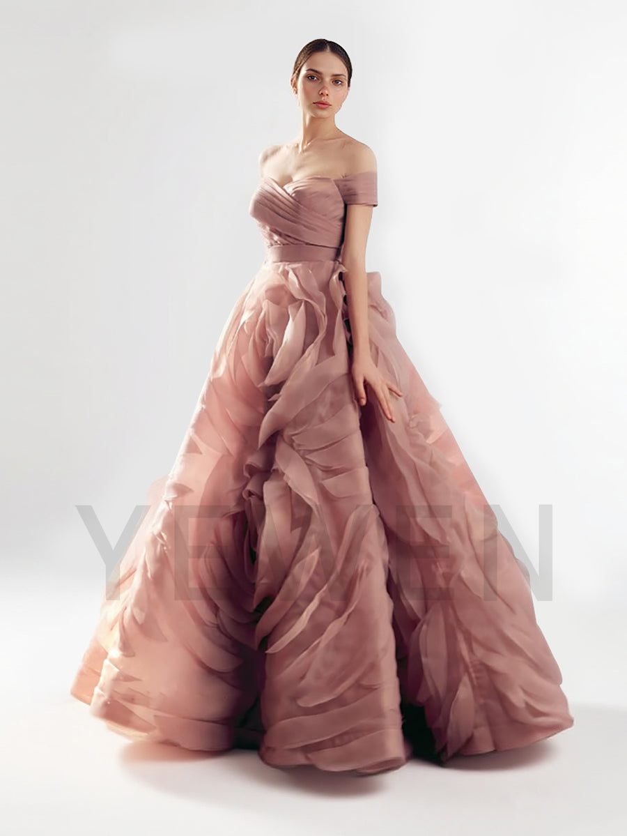 Dubai Megenta Off  Shoulder Evening Dresses Organza A Line Formal Occasion Dress