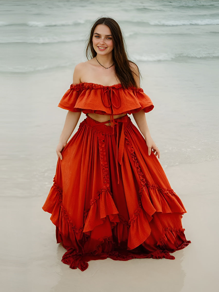 Boho 2 Pieces Set Women Beach Dress Outfit for Photo Shoot Photograph 24W / E20