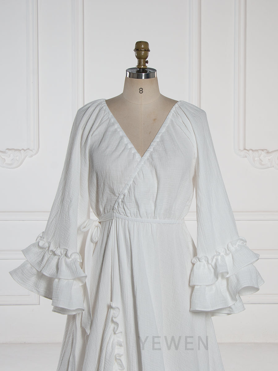 Boho Ruffle Sleeve Maxi Dress V Neck Vintage Bohemian Long Dress YW251051