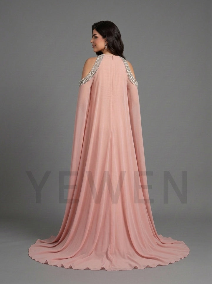 Mock Neck Rhinestone Cape Sleeve Maternity Baby Shower Dress YD261010