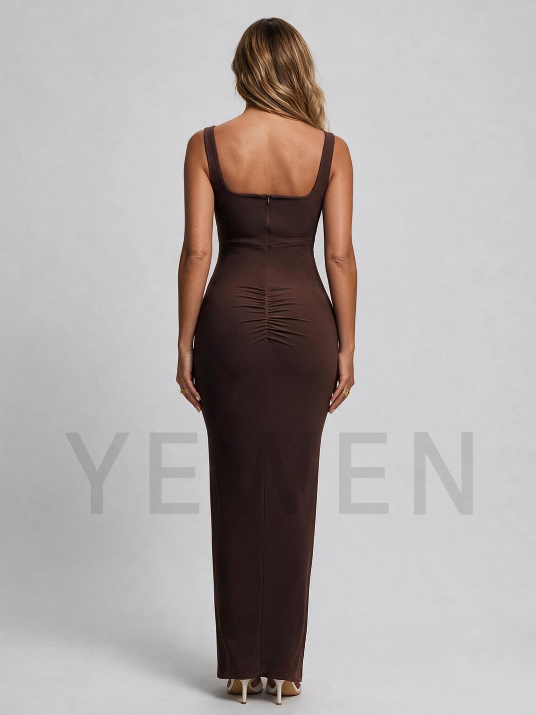 Square Neck Fitted Sleeveless High Slit Maternity Baby Shower Dress