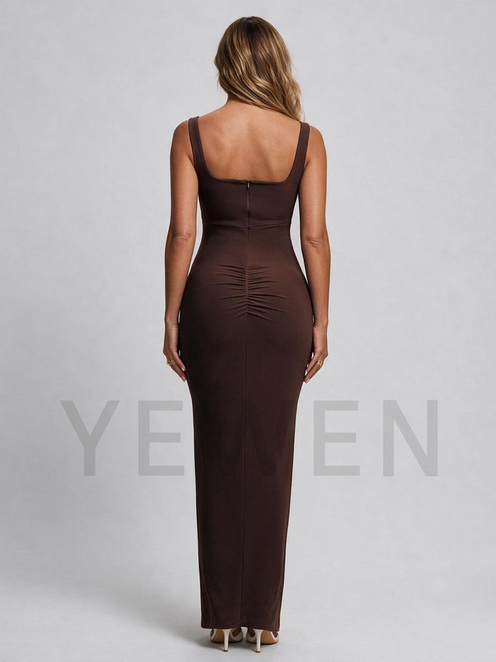Square Neck Fitted Sleeveless High Slit Maternity Baby Shower Dress