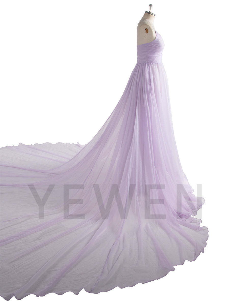 Lilac Flying Dress for Photoshoot Long Train Silk Soft Organza Flowy Dress Shooting Gown YW250016