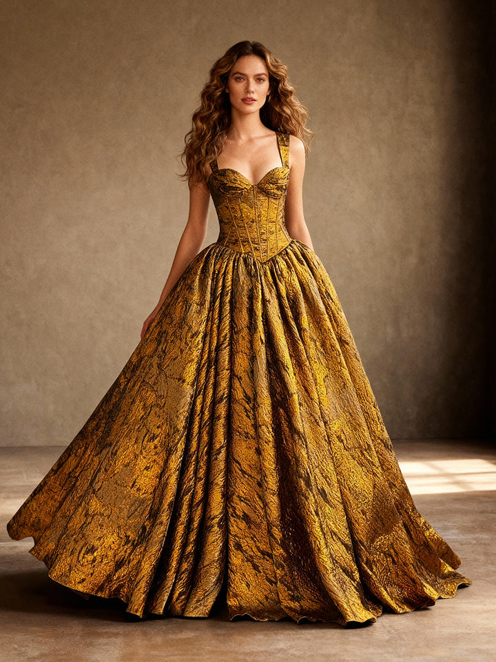 Luxurious Golden-brown Brocade Evening Dress Evening Occasions Dress