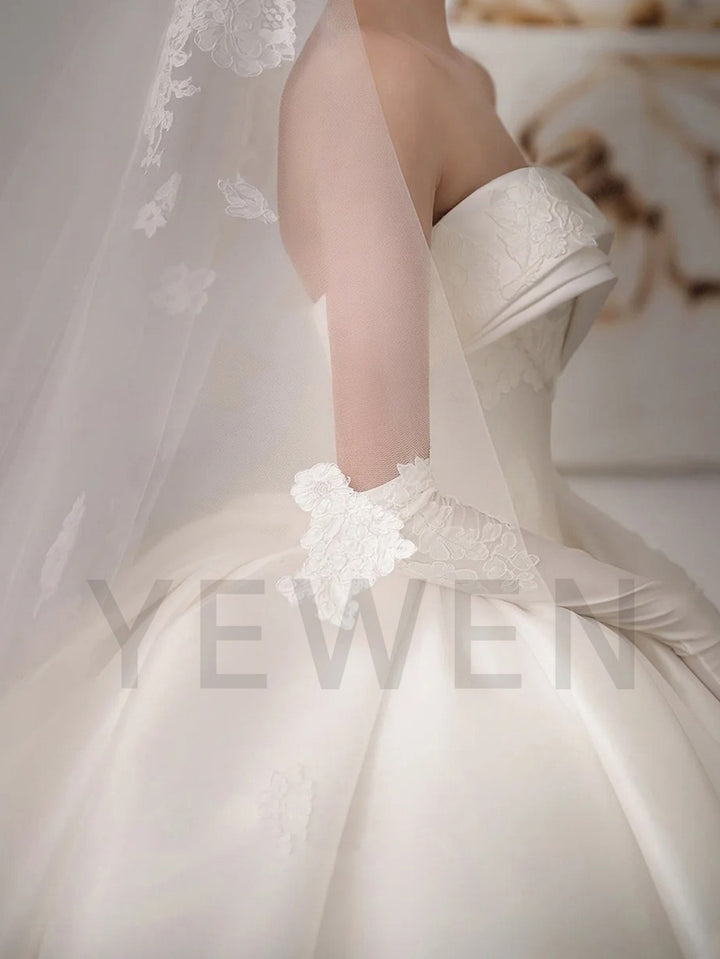 Satin Wedding Gown A Line Bridal Gown Lace Up Back