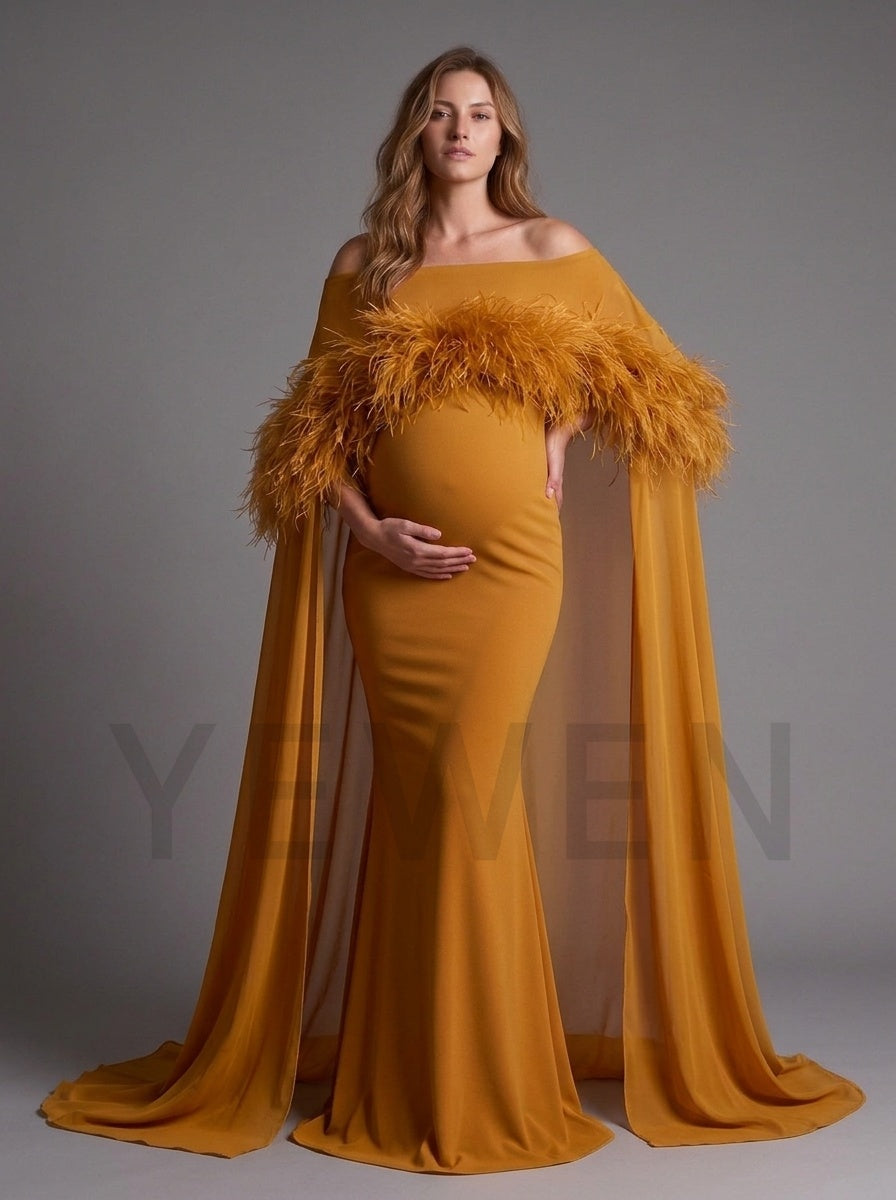 Feather Cape Maternity Dress for Baby Shower