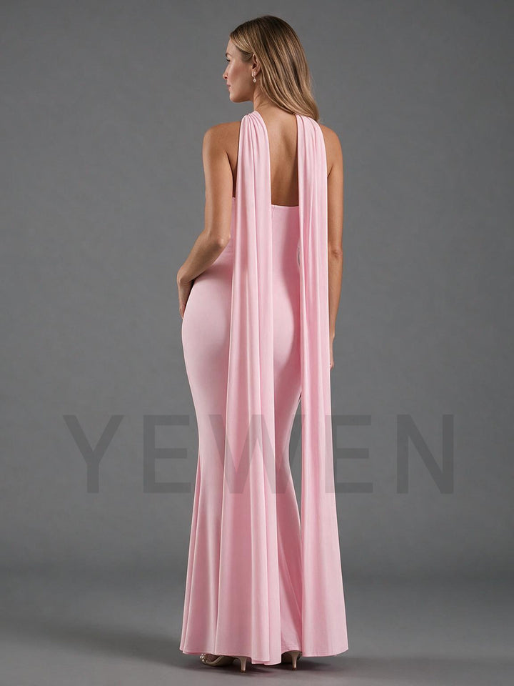 Halter Neck Keyhole Cape Maternity Dress for Baby Shower YM261006