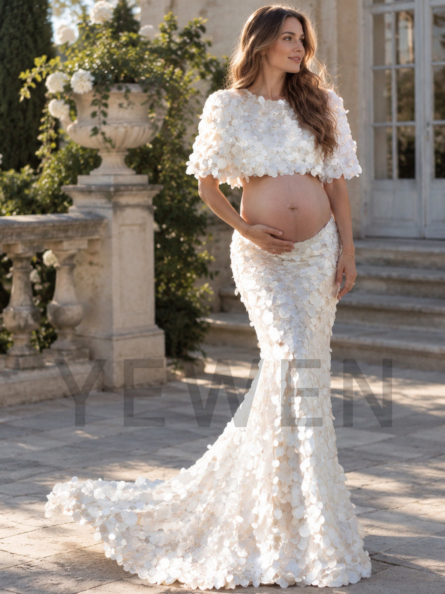 Two-piece Sequin Crop Top Maternity Gown for Photoshoot YW2610069