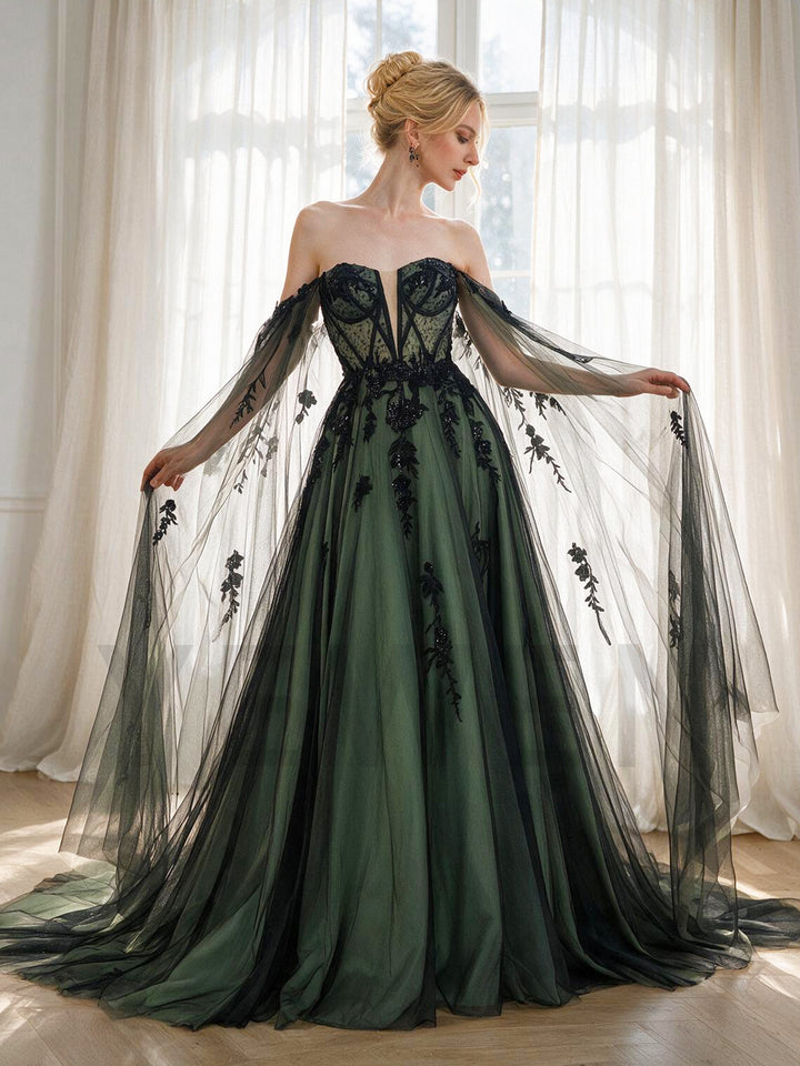 Strapless Sheer Lace Bodice Floral Evening Gown YX26101