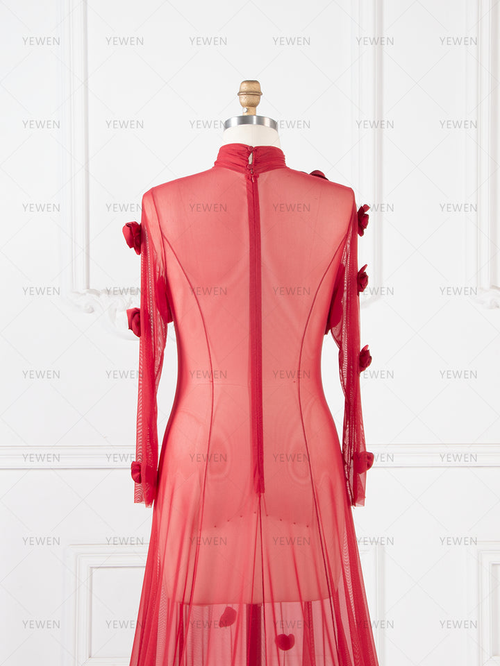 Sheer Stretch Tulle Maternity Gown 3D Rose Appliqués Maternity Dress for Photo Shoot  YW260237