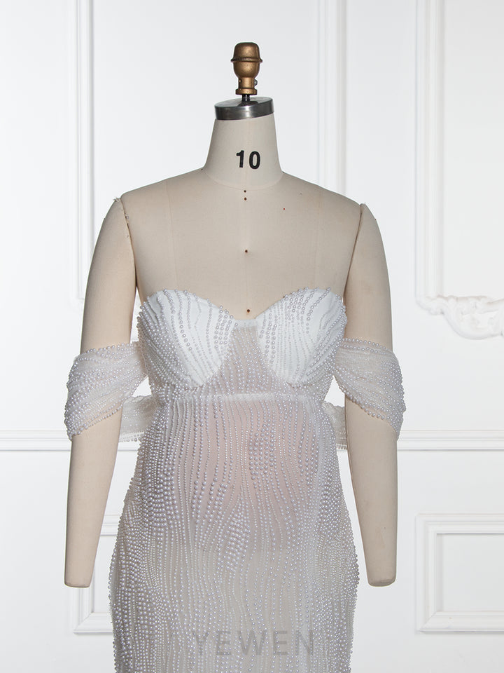 Luxury Pearls Maternity Fitted Dress for Photoshoot Maternity Gown for Photography YW251045