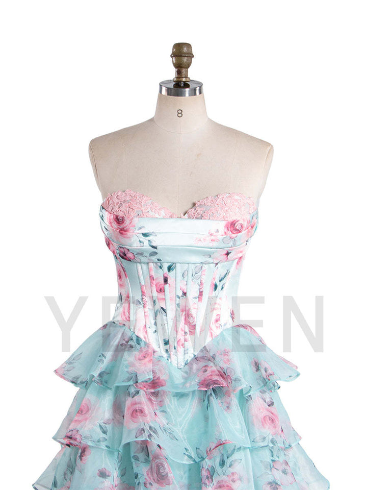 Gorgeous A Line Off The Shoulder Printed Long Prom Dress With Ruffles United Kingdom YW240048