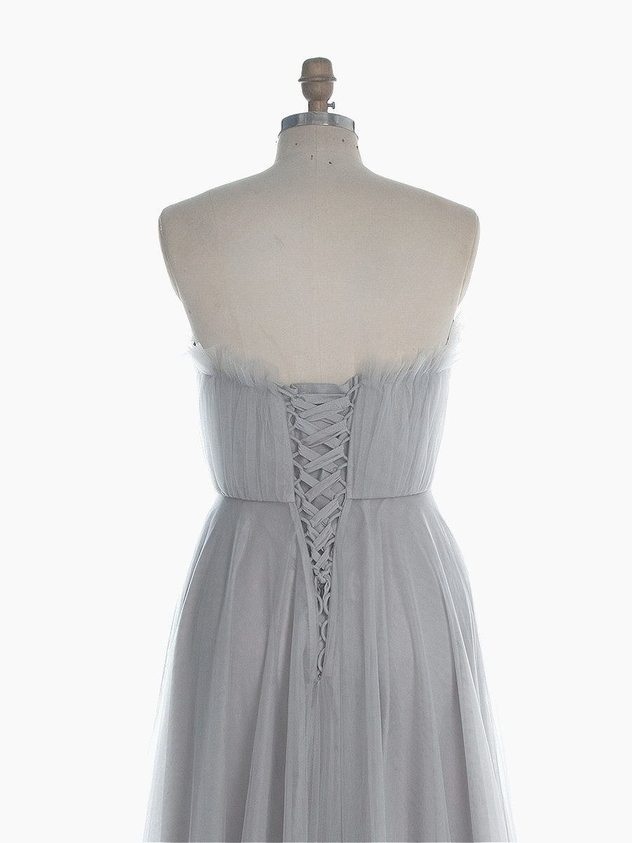 Grey Tulle Dress for Photoshoot Floor Length Ruffles Maxi Dress YW260267