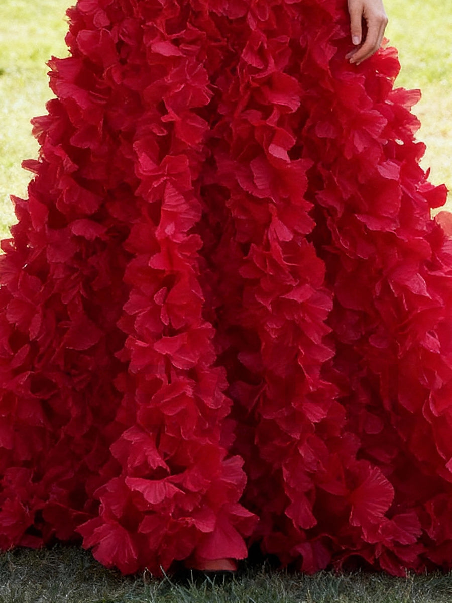 Red Gown with Hand-crafted Floral Appliques Gala Red Carpets Evening Occasions Dress