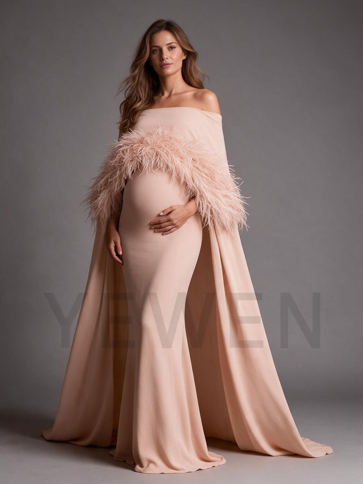 Ostrich Feather Cape Mermaid Maternity Dress for Baby Shower YW2609232