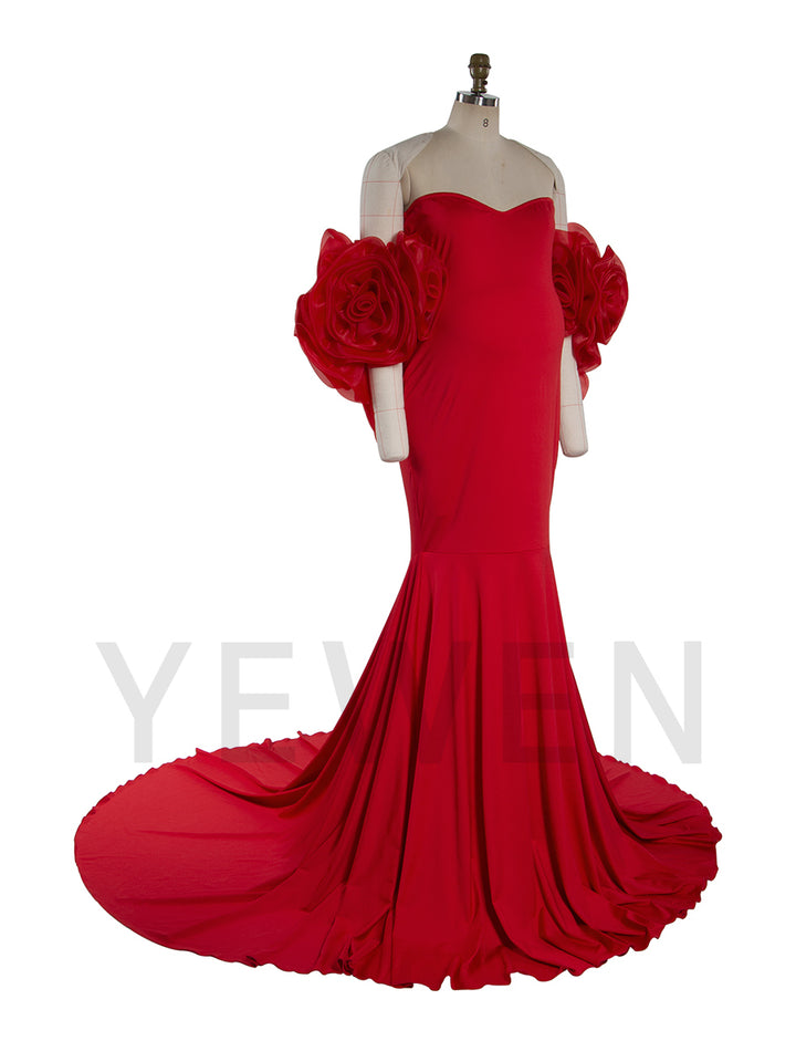 Purple Mermaid Maternity Dress with Floral Wraps Stretchy Maternity Dress Pregnancy Dress Shoot YW251008