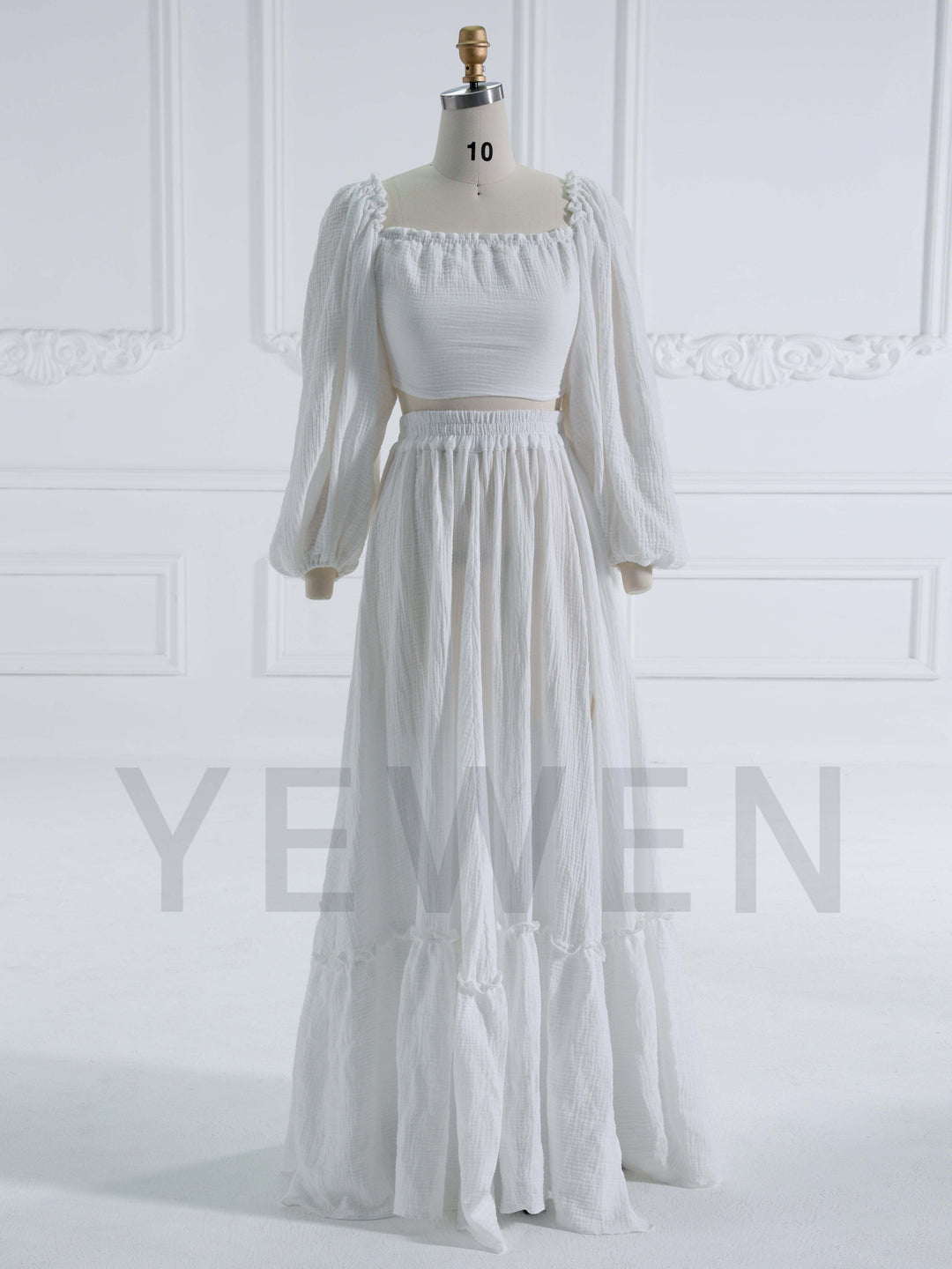 Long Sleeves Adjust Back Woman Cotton Maxi Dress Photoshoot Dresses Outfit YW231113