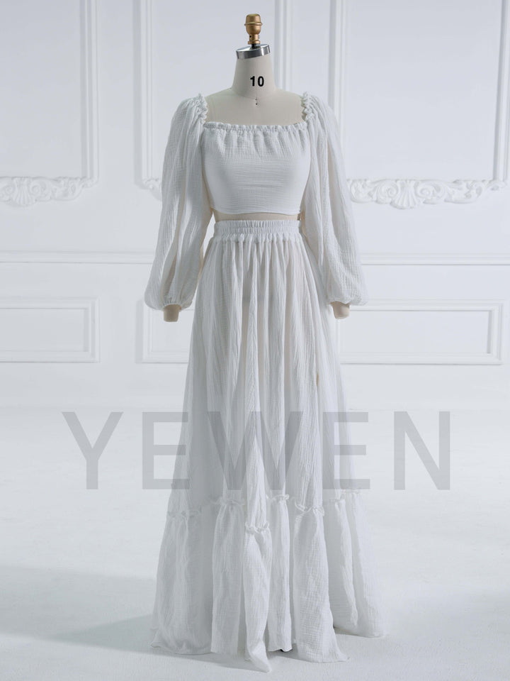 Long Sleeves Adjust Back Woman Cotton Maxi Dress Photoshoot Dresses Outfit YW231113